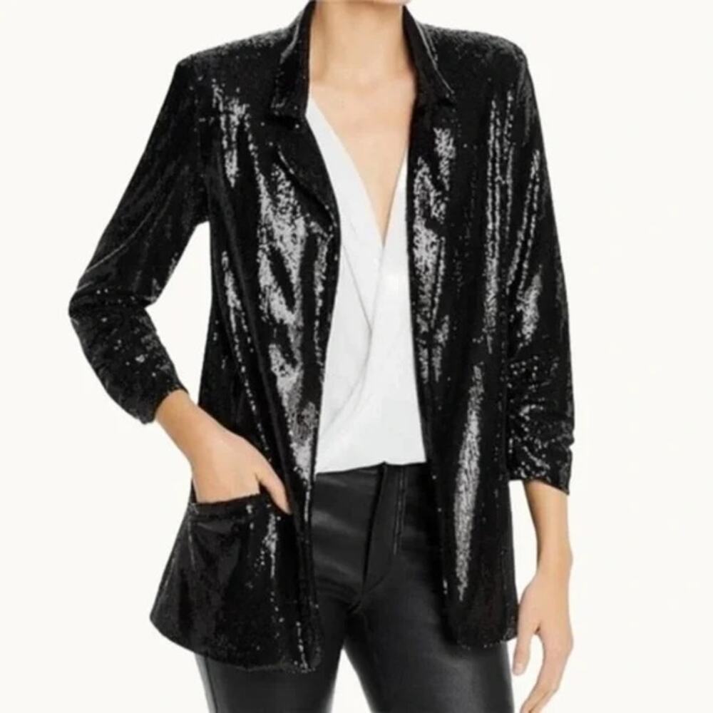 DAVID LERNER Hailey Oversized Sequin Black Womens Blazer Jacket Size Large NWT